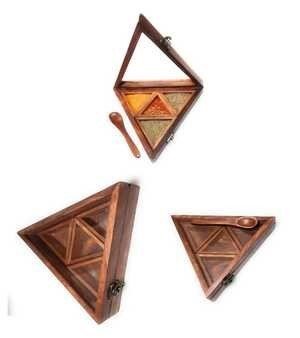 Wooden Pyramid Table Top Masala Container