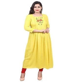 Yellow Rayon Anarkali Kurti