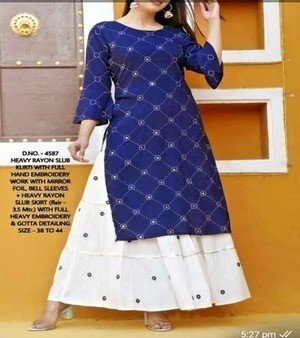 Rayon Slub Embroidery Skirt Kurti