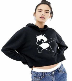 Fancy Panda Print Cropped Hoodie