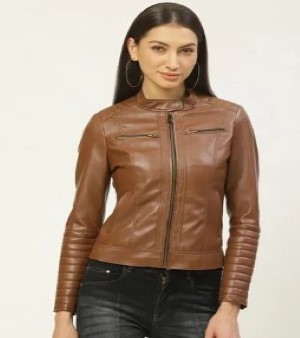 Ladies Zipper Tan Leather Jacket