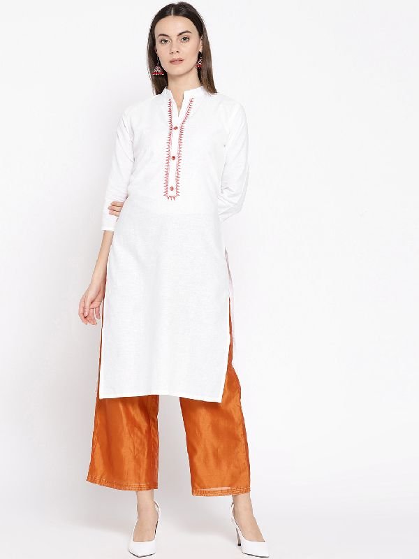 Ladies Embroidered White Kurti