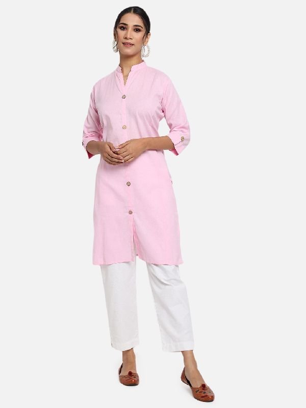 Cotton Solid Kurti - (Baby Pink)