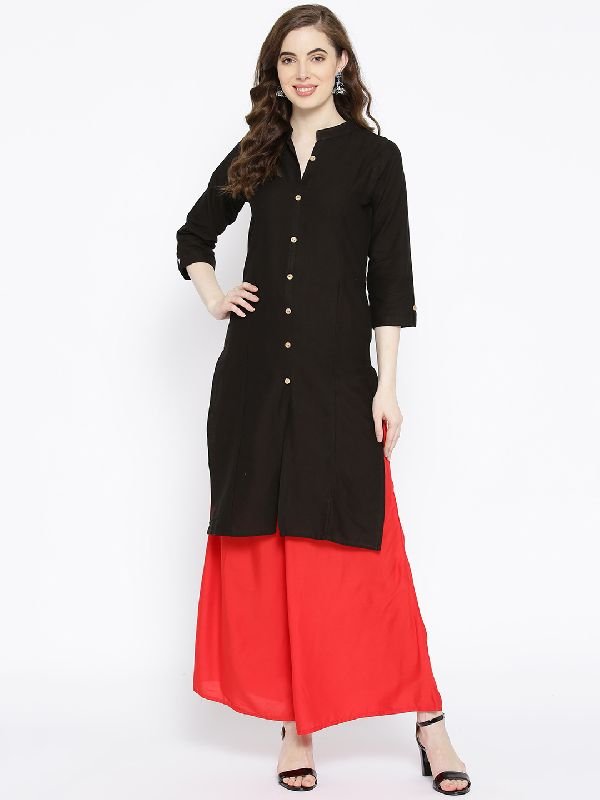 Cotton Solid Kurti - (Black)