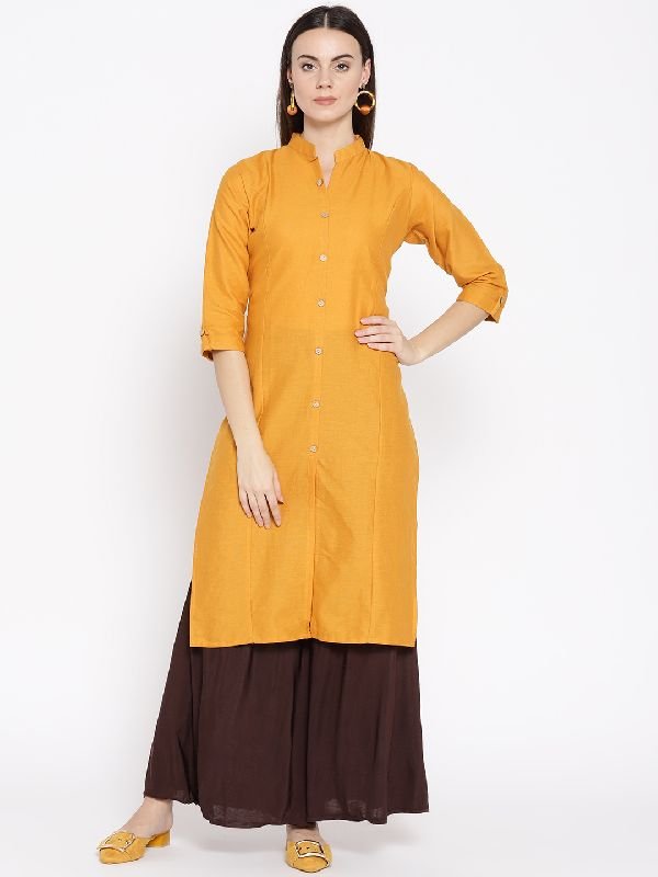 Cotton Solid Kurti - (Mustard)