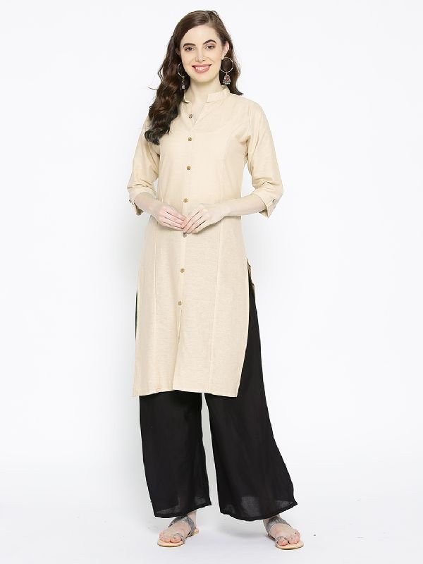 Cotton Solid Kurti - (Off-White)