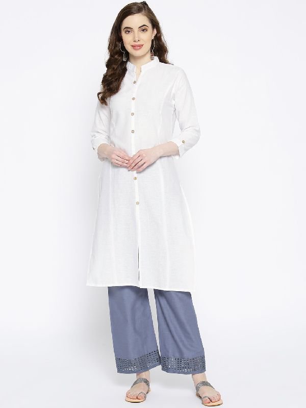 Cotton Solid Kurti - (White)