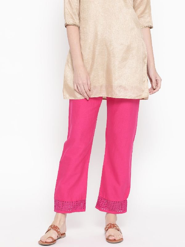 Regular Fit Cotton Palazzo (Magenta)