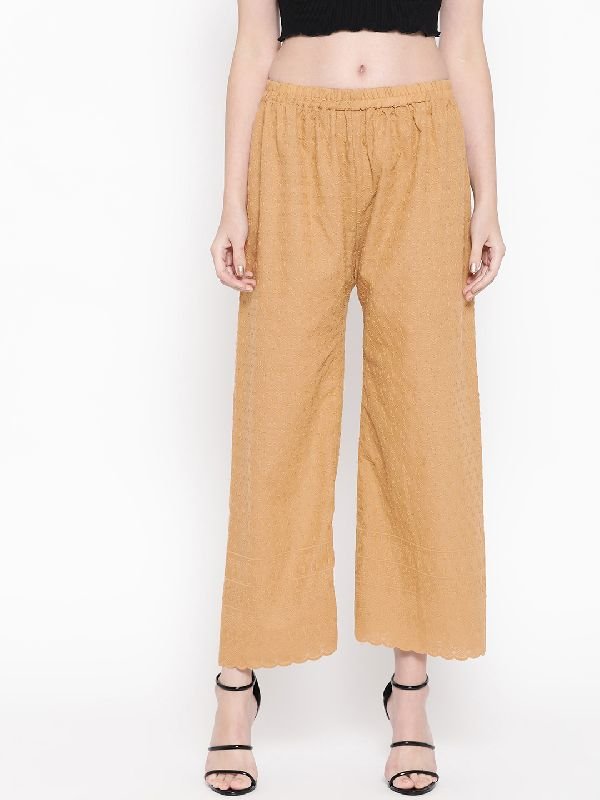 Regular Fit Cotton Chikan Palazzo - (Fawn)
