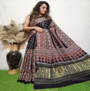 Ajrakh Printed Silk Saree
