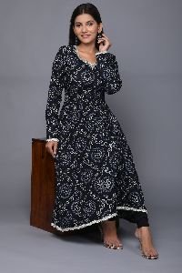 Cotton Black Bandhej Kurti