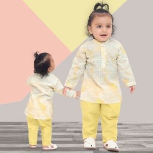 boys chikan embroidery kurta pant set