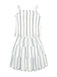 Girls Cotton Striped Crop Top with Flare Skirt Set