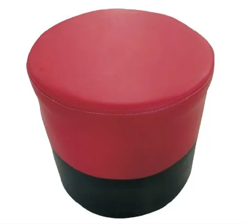 Red Black Leather Seat Puff Stool