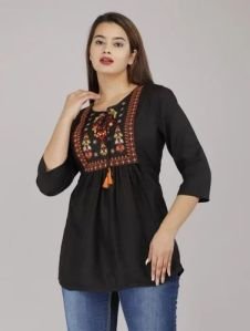 Ladies Black Embroidered Top