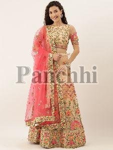 5241 Peach Net Thread and Stone Lehenga Choli