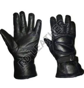 Mens Black Leather Bike Gloves