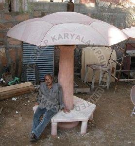 Sandstone Bench with Umbrella