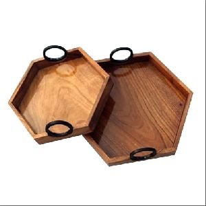 Hexagon Wooden Serving Tray