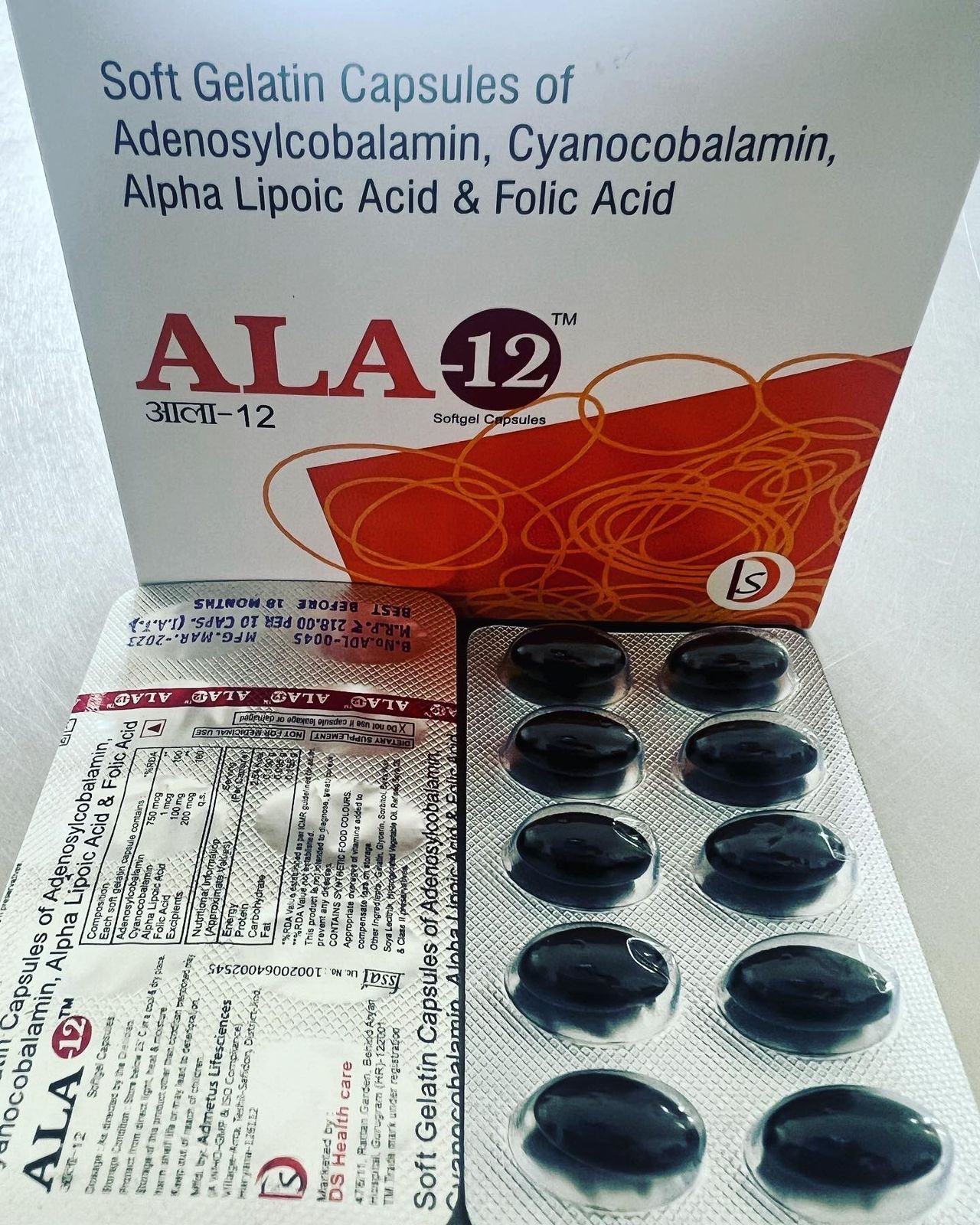 Soft Gelatin Capsules of Adenosylcobalamin, Cyanocobalamin, Alpha Lipoic Acid & Folic Acid