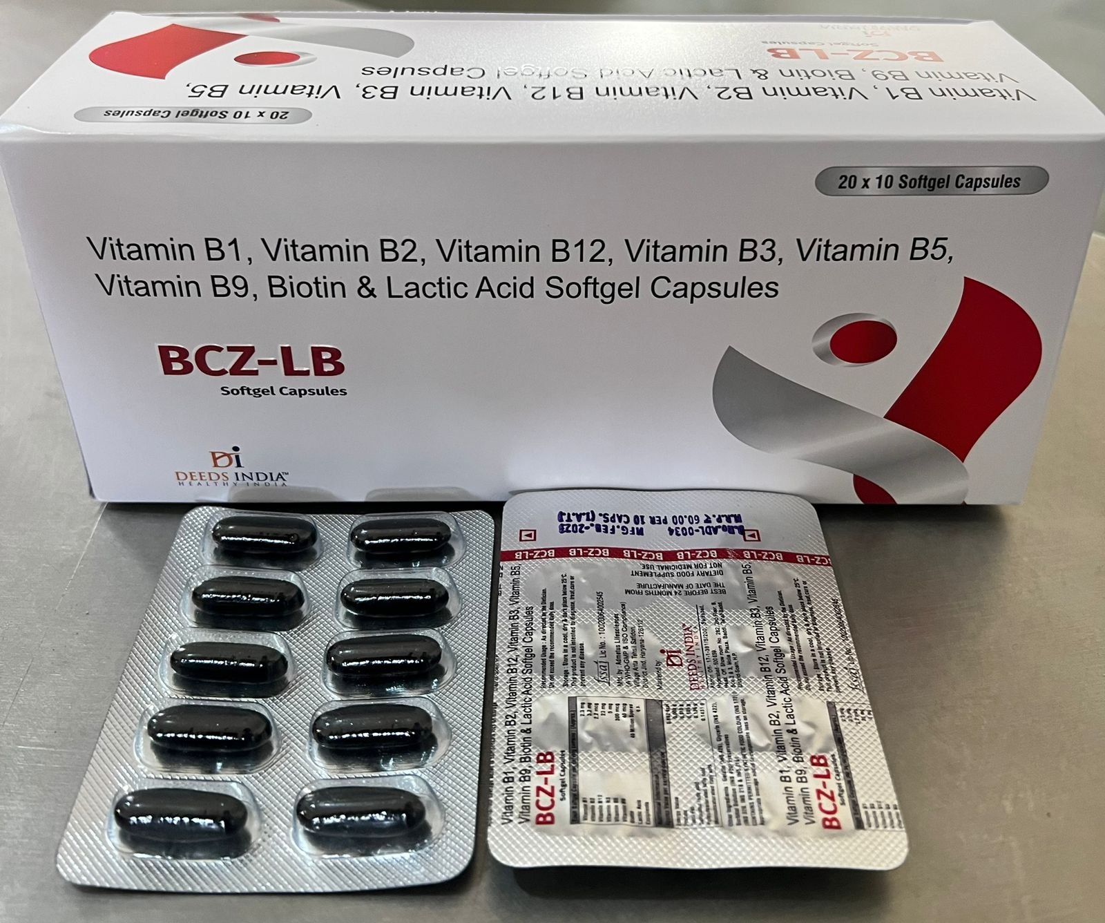 Vitamin B1, Vitamin B2, Vitamin B12, Vitamin B3, Vitamin B5, Vitamin B9, Biotin & Lactic Acid Softgel Capsules
