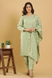 Pista Green Kurta Dupatta Palazzo Set