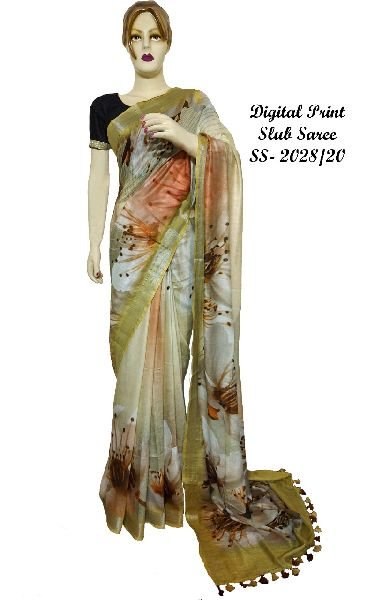 Digital Print Linen Slub Sarees