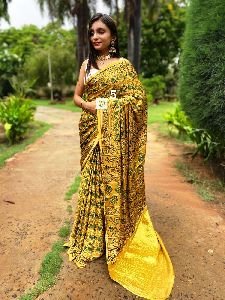 Pure Hand Block Print Modal Silk Ajrakh Saree