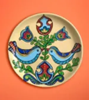 Hungarian Twin Birds Wall Plate, Pattern : Printed