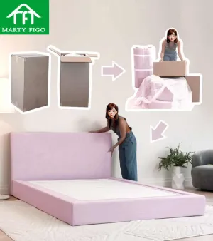 Custom low MOQ compressible high-density foam bed set soft bed frame velcro wall-mounted headboard washable cover soft bed frame
