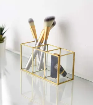 Luxury Cosmetic Storage Box, Transparent Glass Makeup Brush Storage Box Makeup